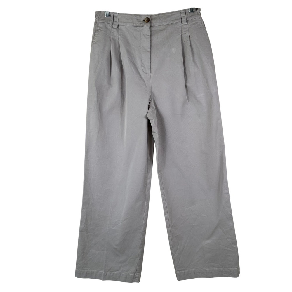 Reiss Trousers 8R Beige Pleated Wide Leg Chino Old Money Quiet Luxury Pant